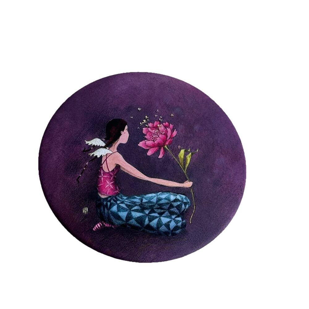 Gaelle Boissonnard Fairy Pocket Mirror Compact Pink Flower Art Collectible